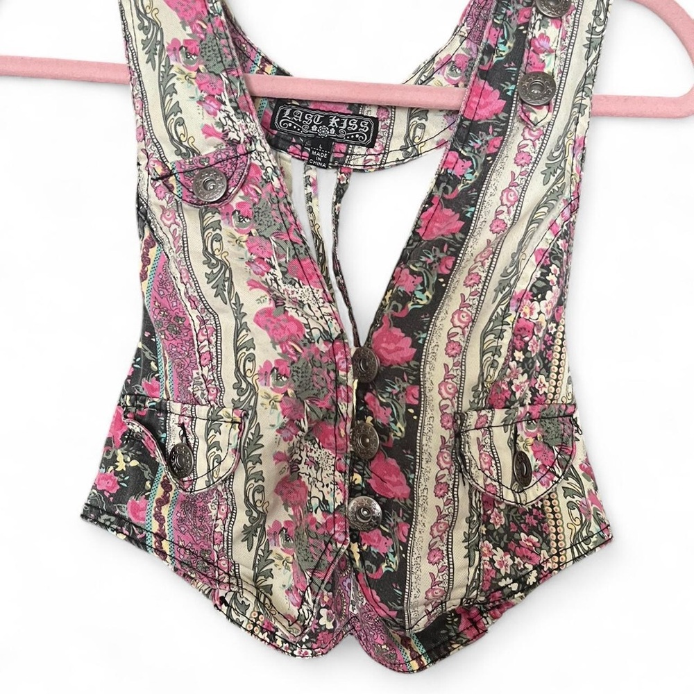 Last Kiss Boho Floral Paisley Cropped Vest Size L